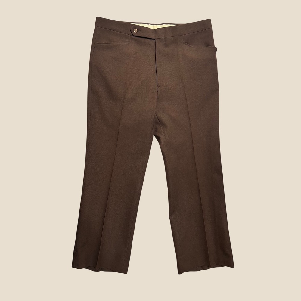 Vintage 1970s Chocolate Brown Trousers Talon Hook Straight Leg Slacks Mens 37x26